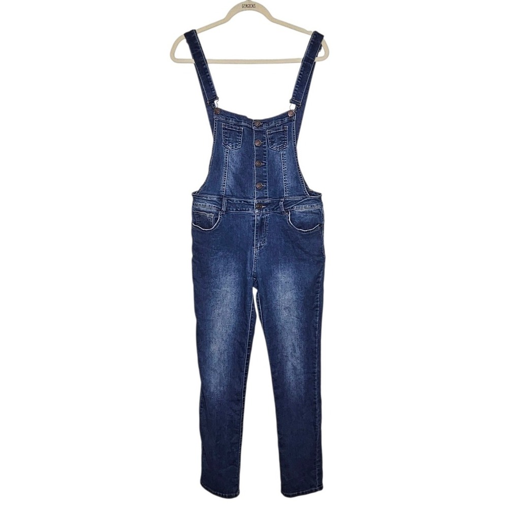 Megan Denim Overalls Jeans Dark‎ Wash Size L Women's Jumpsuit Adjustable